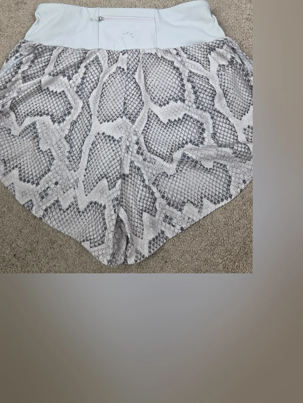 Varley Snake Print Performance Shorts in Light Gray and White